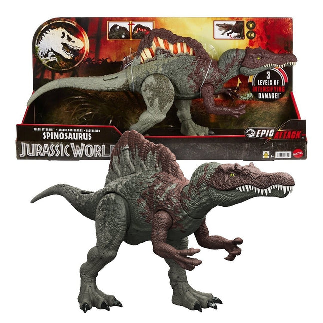 Jurassic World: Ataque épico, corte y ataque del dinosaurio Spinosaurus