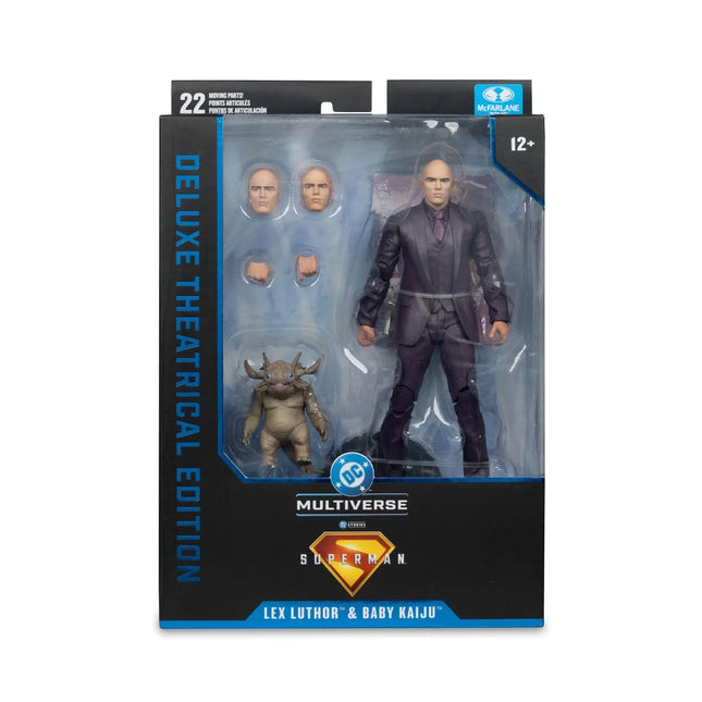 Figura de acción de 7 pulgadas de la película Superman de DC Multiverse Deluxe Theatrical Edition Wave 1 de Lex Luthor y Baby Kaiju