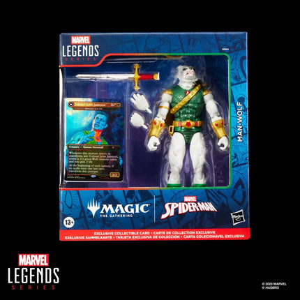 Figura de acción y tarjeta de Spider-Man Marvel Legends Magic: The Gathering Man-Wolf de 6 pulgadas