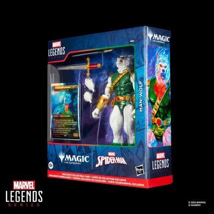 Figura de acción y tarjeta de Spider-Man Marvel Legends Magic: The Gathering Man-Wolf de 6 pulgadas