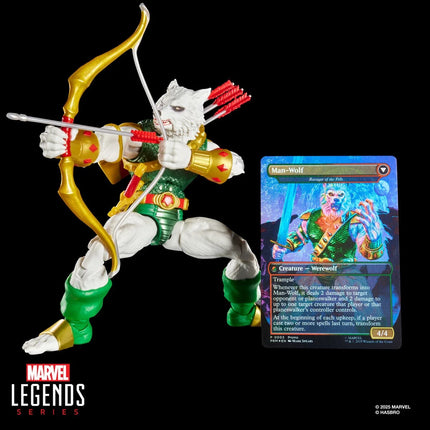 Figura de acción y tarjeta de Spider-Man Marvel Legends Magic: The Gathering Man-Wolf de 6 pulgadas