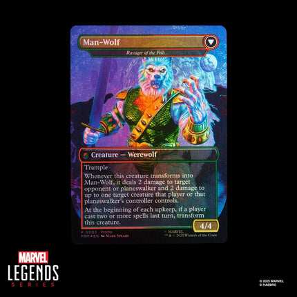 Figura de acción y tarjeta de Spider-Man Marvel Legends Magic: The Gathering Man-Wolf de 6 pulgadas