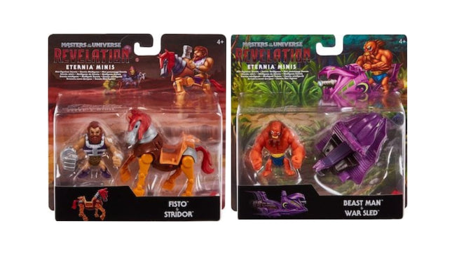 Masters of the Universe Revelation Eternia Minis Fisto &amp; Stridor y Beast Man &amp; war Sled