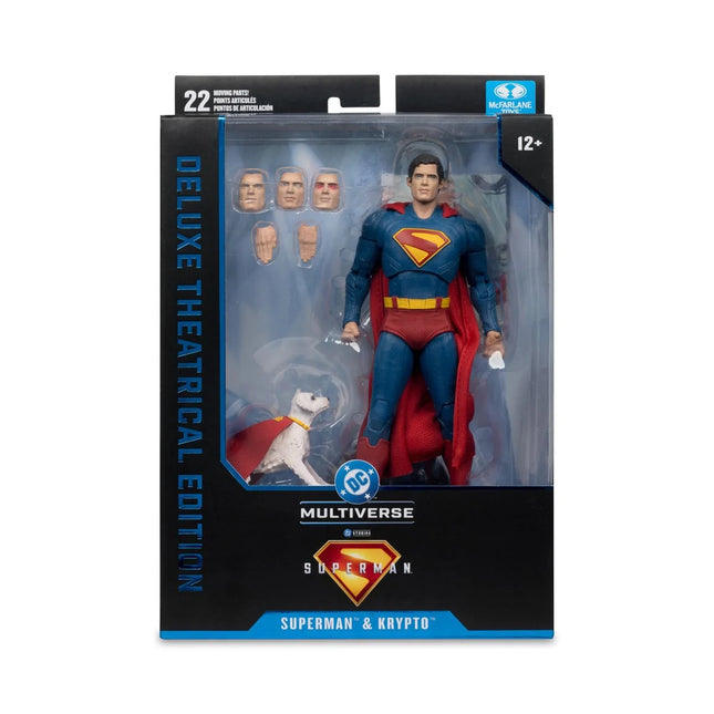 Figura de acción de Superman y Krypto de 7 pulgadas de la primera ola de la película Superman de DC Multiverse Theatrical Deluxe