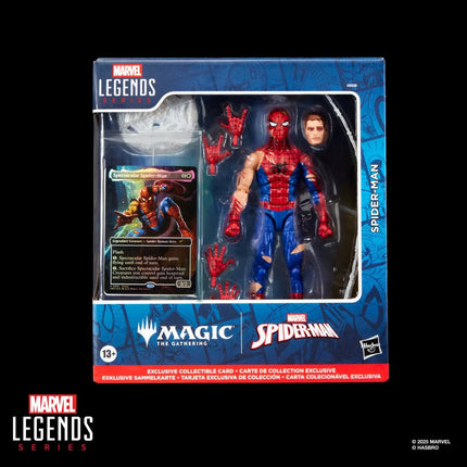 Figura de acción y tarjeta de Spider-Man de 6 pulgadas dañado por la batalla de Marvel Legends Magic: The Gathering